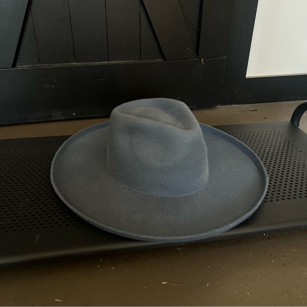 Wide Brim Felt Fedora Hat - Slate Blue